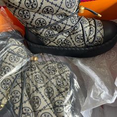 These Very Fashionable Tory Burch Monogram Boots Are Brand New. Make An Offer!!! Monogram Boots, Tory Burch Boots, Tory Burch Shoes, Bootie Boots, Tory Burch, Ankle Boots, Color Blue, Monogram, Size 6