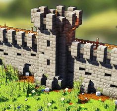 Minecraft Stone Wall, Minecraft Castle Walls, Minecraft Medieval Castle, Minecraft Wall Designs, Villa Minecraft, Minecraft Castle Designs