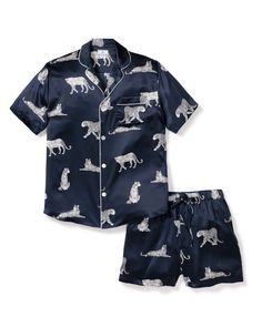 Men's Silk Pajama Short Set in Panthère de Nuit Beachy Clothing, Mens Silk Pajamas, Silk Pajamas Shorts, Pajama Short Set, Mom Dr, Panther Print, Preppy Gifts, Pajama Short, Short Pajamas