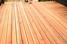 a wooden deck with power lines on it