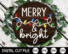 merry and bright christmas wreath with lights svt cut file for cricut cutting