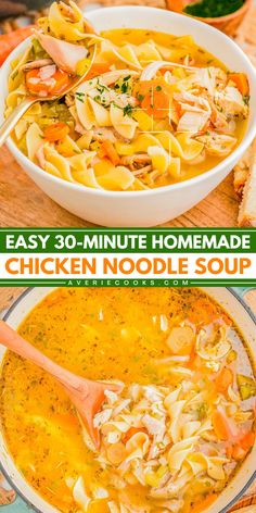 A hearty soup with shredded chicken, veggies, and egg noodles! Full of classic flavors, this Easy 30-Minute Homemade Chicken Noodle Soup is always a favorite winter dish! Complete your rotation of warm dinner ideas with one of the best comfort food recipes! Homemade Stock, Chicken Noodle Soup Crock Pot, Homemade Chicken Soup, Chicken Noodle Soup Easy, Homemade Chicken Noodle, Homemade Noodles, Chicken Noodle Soup Homemade, Soup Recipes Chicken Noodle, Noodle Soup Recipes