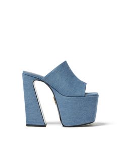 Our Harlo Platform Mule in Denim with Signature B Logo Luxury Platform Mules, Luxury Designer Platform Mules, Luxury Leather Platform Mules, Luxury Synthetic Platform Mules, Blue Leather Platform Mules, Denim Mules, Brandon Blackwood, Slippers Heels, B Logo