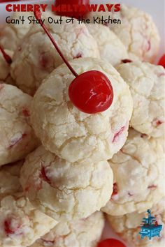 cherry jelly cookies are piled on top of each other