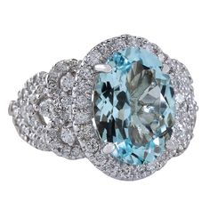 Stamped: 14K White Gold Total Ring Weight: 9.5 Grams Ring Length: N/ARing Width: N/A Gemstone Weight: Total Natural Aquamarine Weight is 4.49 Carat (Measures: 14.05x10.10 mm) Color: Blue Diamond Weight: Total Natural Diamond Weight is 1.20 Carat Color: F-G, Clarity: VS2-SI1 Face Measures: 17.50x14.40 mm Sku: [702348W] 14k White Gold Diamond Ring, Gold Diamond Ring, White Gold Diamond Rings, White Gold Jewelry, Aquamarine Blue, Natural Aquamarine, Blue Diamond, White Gold Diamonds, Diamond White