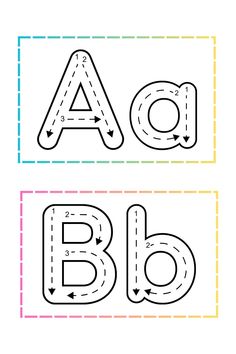 the letters abc and b are outlined in two different colors, each with an arrow