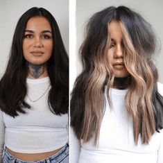 Brunette And Money Piece, Money Piece Formula, Dark Brunette Money Piece, Fall Hair Colors With Money Piece, Hair Money Piece Brunette, Ombre With Money Piece, Bronde Money Piece, Black Hair With Brown Money Piece, Money Piece On Dark Hair