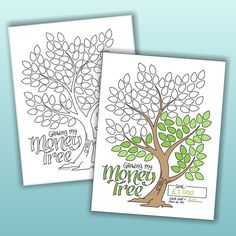 two coloring pages with the words money tree and an image of a tree on it