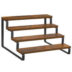 three tiered wooden shelf with metal legs