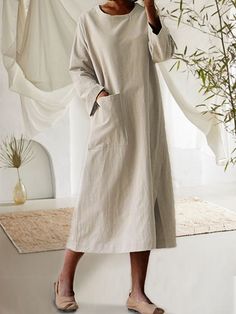 Describe-Cotton And Linen Mid-length Long-sleeve Plus Size DressMaterial Description-Fabric:Cotton BlendGarment Care-Machine Washable Casual Long Sleeve Relaxed Fit Midi Dress, Casual Long Sleeve Midi Dress With Relaxed Fit, Long Sleeve Midi Dress With Buttons, Plain Long Sleeve Casual Dress, Plain Long-sleeve Shift Dress, Casual Plain Long Sleeve Dress, Casual Long Sleeve Plain Dress, Solid Color Long Sleeve Midi Dress With Buttons, Beige Long Sleeve Dress With Button Cuffs