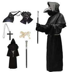 PRICES MAY VARY. Plague Doctor Costume Include: Robe, Hood, Plague doctor mask, Cane, Gloves, Necklace, Belt. Made of High-quality Materials: These Halloween costumes are made of high-quality PU leather and high-end polyester fibers, which are comfortable and durable. It is an ideal addition to Halloween, carnival, costume parties, and punk parties. Excellent Design: Our plague doctor mask has two rows of ventilation holes underneath, which can effectively prevent lens fogging and maintain smoot Black Mask Costume For Parties, Black Costume Mask For Costume Party, Black Costumes For Masquerade And Cosplay Events, Black Costume For Masquerade And Cosplay Events, Black Mask Costume For Costume Party, Black Steampunk Costume Accessories For Fantasy Events, Plague Doctor Costume Diy, Gothic Cosplay Costume For Halloween Masquerade, Medieval Costumes For Halloween Cosplay