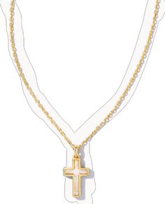 White Cross Pendant Clavicle Necklace, White Cross Collar Necklace, White Clavicle Chain Cross Jewelry, Everyday Spiritual Cross Pendant Jewelry, Nickel-free Cross Pendant Necklace As Gift, Everyday Tarnish Resistant Cross Necklace, Everyday Tarnish-resistant Cross Necklace, Symbolic Cross Necklace With Adjustable Chain, White Spiritual Necklace With Adjustable Chain