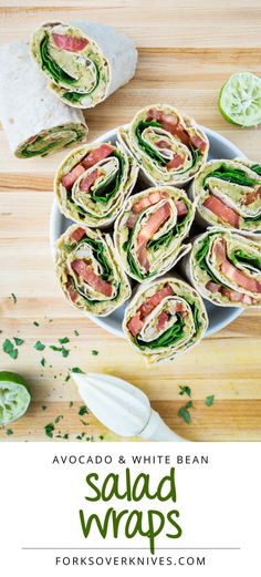 avocado and white bean salad wraps on a plate