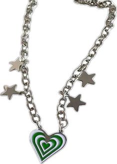 green heart star necklace boogzel apparel Casual Star-shaped Jewelry For Parties, Trendy Metal Heart Necklace, Trendy Silver Heart Necklace, Trendy Star-shaped Metal Charm Necklaces, Heart Charm Y2k Jewelry For Gifts, Y2k Style Heart Charm Jewelry Gift, Casual Star Charm Jewelry Gift, Casual Jewelry With Star Charm As Gift, Casual Jewelry With Star Charm For Gift