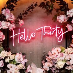 Hello Thirty Birthday Neon Sign Hello Thirty Birthday, Birthday Neon Sign, Hello Thirty, Birthday Party Home, 30th Birthday Themes, Hello 30, Neon Gas, 30th Birthday Decorations, 30th Party