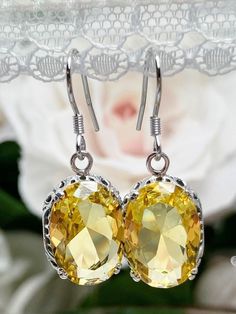 Customize your earrings with a choice of closures; traditional ear wires/hooks, floral posts, or lever backs Yellow Earrings With Intricate Design For Gift, Classic Yellow Oval Earrings, Classic Citrine Earrings, Yellow Citrine Earrings For Wedding, Elegant Oval Citrine Earrings, Yellow Filigree Jewelry, Yellow Oval Citrine Earrings, Yellow Elegant Pierced Earrings, Elegant Yellow Pierced Earrings