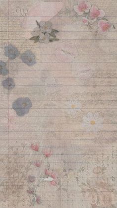 an old piece of paper with flowers and writing on the bottom half, in pastel tones