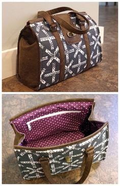 two pictures showing the inside and outside of a handbag, one with an interior pocket