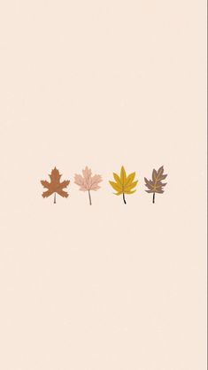 three different colored leaves on a white background with the words autumn written below them in black