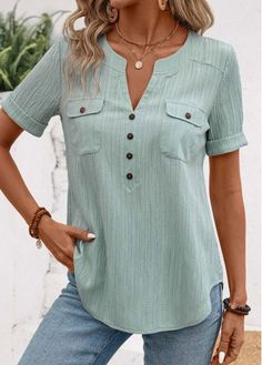 Color:Mint Green;Size:S;Size:M;Size:L;Size:XL;Size:XXL;Package Contents:1 X Blouse;Occasion:Other;Style:Casual; Elegant Dresses Plus Size, Mint Green Shorts, Beach Bridesmaid Dresses, Stylish Tops For Women, Trendy Tops For Women, Plaid Outfits, Casual Shirt Women, Trendy Fashion Tops, Cardigan Tops