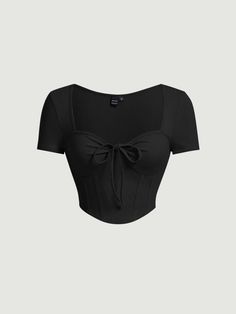 Preto Casual Collar Manga Curta Tecido de malha Simples  Embellished Elasticidade Baixa Casual Style Outfits, Teen Fashion Outfits, Dream Clothes, Style Outfits, Anton, Cute Casual Outfits, Cute Shirts, Simple Outfits