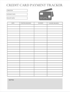 the credit card payment tracker is shown in this image, it shows an empty receipt