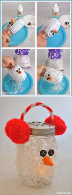 the instructions for how to make a snowman ornament out of plastic bottles