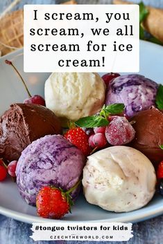 155 Best Tongue Twisters for Kids (Easy, Long, Funny, PDF) Tongue Twisters For Kids, Cake Batter Ice Cream, Making Ice Cream, Cuisinart Ice Cream, Cuisinart Ice Cream Maker, Ice Cream Birthday Cake, Pistachio Ice Cream, Tongue Twisters, Chocolate Chip Ice Cream