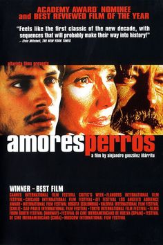 an advertisement for the movie amarores perros, starring actors from two different films