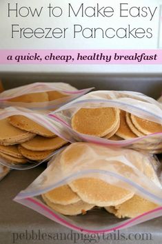 several bags of pancakes sitting on top of a counter