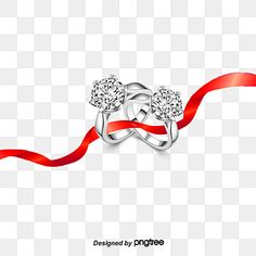 two wedding rings with red ribbon on white background, marriage day, valentine's day, love png and psd