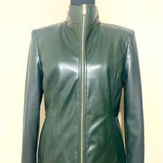 Questions? Leave A Comment Below! Green Zipper Closure Outerwear For Work, Green Outerwear With Zipper For Work, Fitted Faux Leather Jacket, Fitted Green Leather Jacket With Zipper, Fitted Green Leather Jacket With Zipper Closure, Green Fitted Leather Jacket With Zipper Closure, Fitted Outerwear With Zipper Closure In Solid Color, Fitted Solid Outerwear With Zipper Closure, Fitted Faux Leather Outerwear For Fall