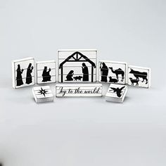 the nativity scene is depicted in black and white