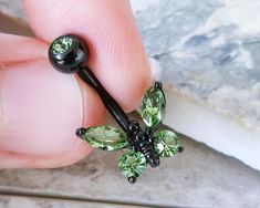 Peridot Butter Fly Charm Crystal Belly Button Ring Black | Etsy Butterfly Bar, Navel Jewelry, Vinyl Bag, Belly Button Ring, Body Piercings, Button Ring, Navel Rings, Message Jewelry, Brass Charms