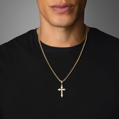 This gold cross pendant, named Courage, is a powerful religious and Christian symbol of hope and the everlasting sacrifice Christ made on the cross. Our solid 14k gold cross necklace for men is crafted by artisan jewelers and made to be worn every day. Wear the mens gold cross chain as a reminder of the virtues you stand for, and Jesus died for, that it may serve as inspiration for others, and a reminder for you to embody and strive to live by his teachings every day. MATERIALS, WEIGHTS & MEASUR Gold Cross Pendant For Men, Mens Cross Pendant, Cross Necklace Men, Cross Necklace For Men, Cross Pendant Men, Gold Pendants For Men, Golden Necklace, Jewel Wedding, Cross Chain