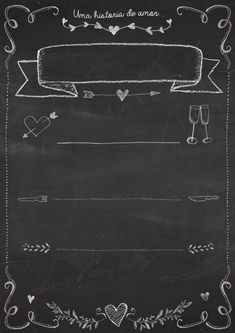 a chalkboard menu with hearts and arrows on the bottom, in spanish language is shown