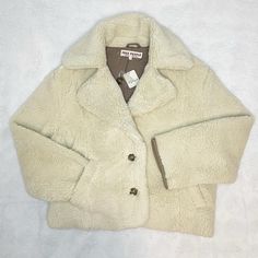 New With Tags- Fits Up To L Cream Cozy Outerwear With Faux Fur Lining, Cozy Cream Outerwear With Faux Fur Lining, Winter White Sherpa Outerwear, Winter White Sherpa Outerwear For Winter, Cream Sherpa Outerwear For Cold Weather, Winter White Sherpa Outerwear With Long Sleeves, Casual Cream Fur Coat For Fall, Free People Jacket, Teddy Jacket