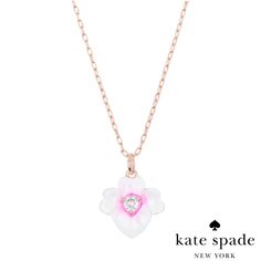 Rose Gold, Kate Spade Necklace With Enamel Pansy Charm, Pink And White Pansy Multiple Available *Bundle And Save* Feminine Kate Spade Jewelry For Wedding, Feminine Rose Gold Flower Necklace, Kate Spade Feminine Wedding Jewelry, Feminine Kate Spade Wedding Jewelry, Pink Flower Pendant Necklace For Valentine's Day, Feminine Pink Flower Necklace With Flower Charm, Valentine's Day Pink Flower Pendant Necklace, Pink Feminine Flower Charm Necklace, Kate Spade Pendant Necklace Gift