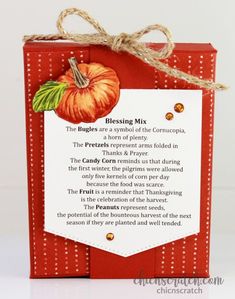 a card with a poem on it that reads blessing mix the pumpkins are a symbol of the cornucopia