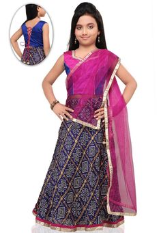 Detailed with dangles and patch border work. A royal blue and dark pink art silk choli and fuchsia net dupatta.Half to one inch variation in measurement. We sell all kinds of Kidswear. Indian Kids Wear | Kids Collection | Indian Kids Kurta | Kids Kurta Payjama | Kids Indian Dresses | Indian Kids Outfit | Kids Kurta Set | Pajama And Kurta | Traditional Kids Wear | Party Wear Kids Wear | Wedding Kids Wear | Kids Sherwani | Kids Dhoti Kurta | Kids Dhoti Kurta Set | Kids Indian Shirts | Indian Kids Bandhej Dress For Kids, Crepe Lehenga, Kids Salwar Kameez, Bandhej Print, Kids Indian Wear, Brocade Lehenga, Kids Lehenga Choli, Kids Kurta, Indian Salwar Suit