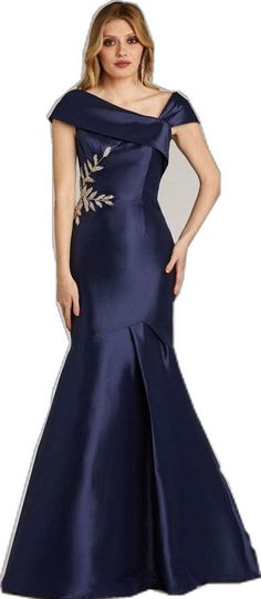 Feriani Couture 18268 - Asymmetric Neck Mikado Evening Gown Evening Gown, Evening Gowns, Couture, Collage, Navy, Pins