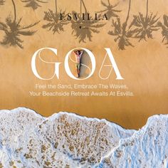 the cover of goa magazine with an image of palm trees and waves in the background