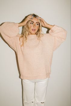 cozy + cool, this oversized peach sweater is a fall // winter wardrobe essential. it has the ideal slouchy silhouette + is made in the most stunning pastel peach color. the perfect oversized knit to throw on + slay any casual outing or fam gathering. Chic Oversized Pink Sweater, Pink Oversized Everyday Sweater, Soft Knit Turtleneck Sweater For Spring, Oversized Pink Sweater For Everyday, Everyday Oversized Pink Sweater, Spring Soft Knit Turtleneck Sweater, Chunky Knit Sweater For Loungewear In Spring, Spring Chunky Knit Sweater For Everyday, Everyday Chunky Knit Sweater For Spring