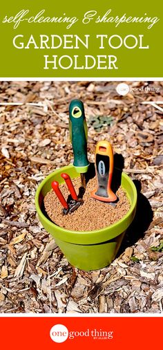 garden tool holder with gardening tools in it