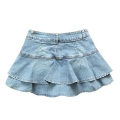 Light Wash Denim Skirt, Ruffle Jean Skirt Outfits, Clothes Skirt, Jean Ruffle Skirt Outfit, Layered Denim Skirt, Ruffled Denim Skirt, Jean Skirt Mini, Skirts Denim, Mini Jeans Skirt