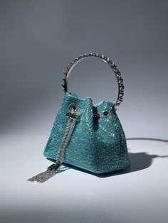 Luxury Blue Elegant Bucket Bag, Luxury Crystal Silver Bag, Crystal-embellished Top Handle Evening Bag, Luxury Blue Bags With Silver-tone Hardware, Nails Necklace, Luxury Blue Shoulder Bag With Silver-tone Hardware, Crystal Top, Embellished Bags, Love Forever