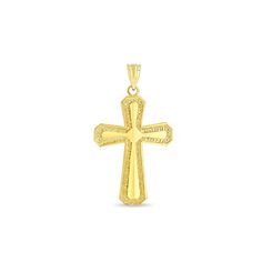 "14k solid gold Cross pendant. measures approx 1 1/2\" by almost 1\". high polish finish." Tarnish Resistant Yellow Gold Cross Pendant Jewelry, Tarnish Resistant Yellow Gold Cross Pendant, Luxury Tarnish Resistant Cross Pendant Jewelry, Tarnish-resistant Yellow Gold Cross Pendant, Luxury Tarnish-resistant Cross Pendant Jewelry, Gold Cross Jewelry With Large Pendant, 14k Yellow Gold Cross Pendant Jewelry, 14k Gold Tarnish-resistant Cross Pendant Jewelry, Elegant Cross Pendant Necklace With Large Pendant