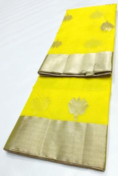 Chanderi Kantan Silk Saree Lemon Yellow Blouse, Yellow Blouse, Lemon Yellow