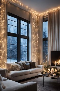 Using Curtain Rods to Hang Christmas Window Lights for a Sleek Look Simple Indoor Christmas Decorations, How To Hang Christmas Lights In Windows, Diy Christmas Window, Hanging Christmas Lights