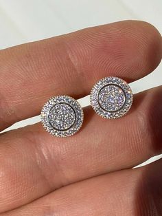 "Amazing stud earrings Nice micropave prong setting Solid 925 sterling silver with 14k yellow gold finish Wont turn your ears green! 2.5ct vvs man made diamonds SUPER ICY...Must see in the sun! About 0.4\" (11mm) wide perfect big size! Pair weighs around 3 grams Screw backs for a secure fit!" Big Stud Earrings, Men's Earrings, Diamond Ice, Earrings Big, Man Made Diamonds, Sparkle Earrings, Round Stud Earrings, 925 Silver Earrings, Men Earrings